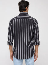 Men Shirt Stripe Black Regular Fit
