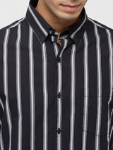 Men Shirt Stripe Black Regular Fit