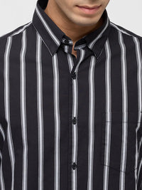 Men Shirt Stripe Black Regular Fit