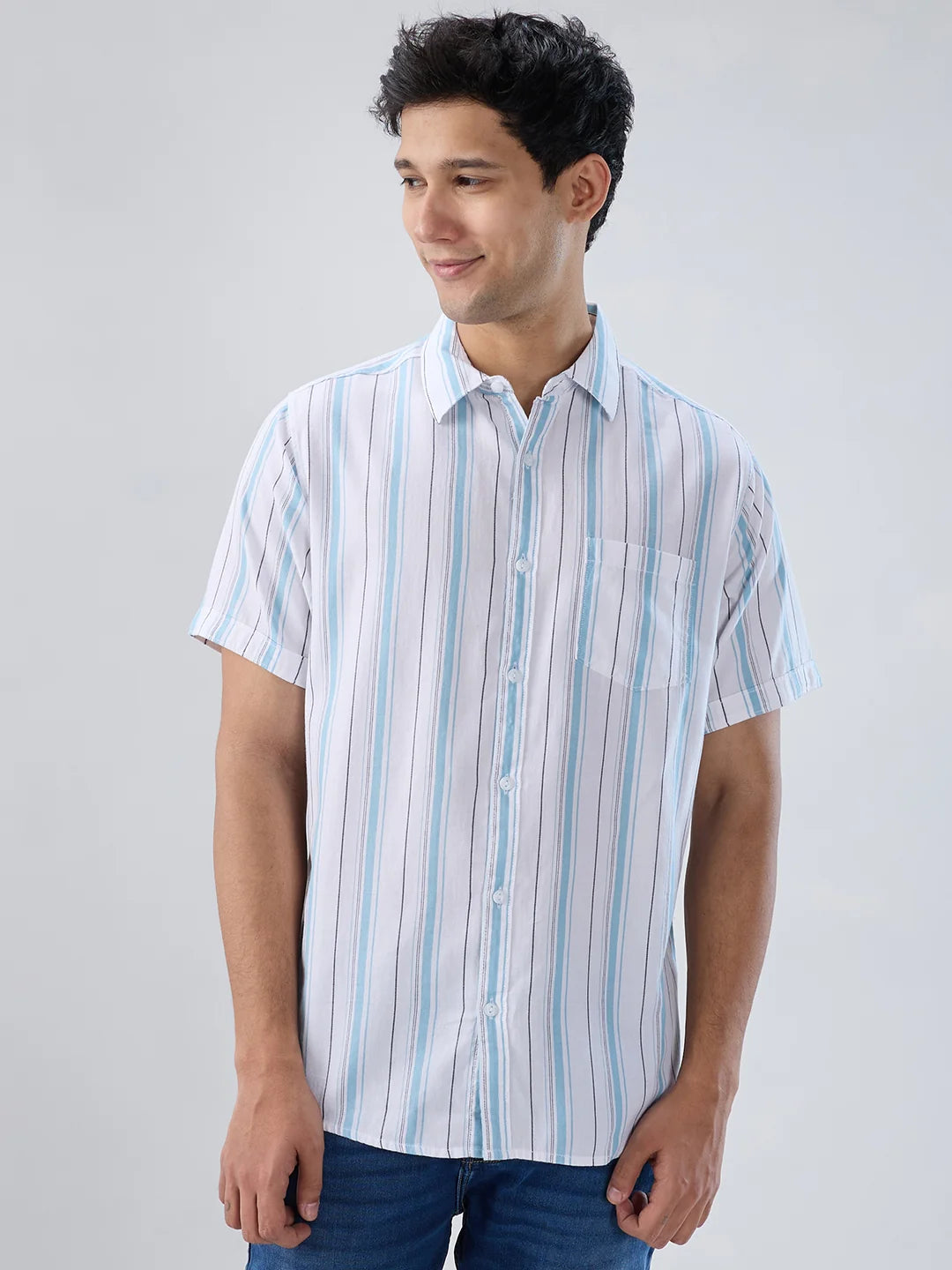 Men Shirt Stripe Blue Regular Fit
