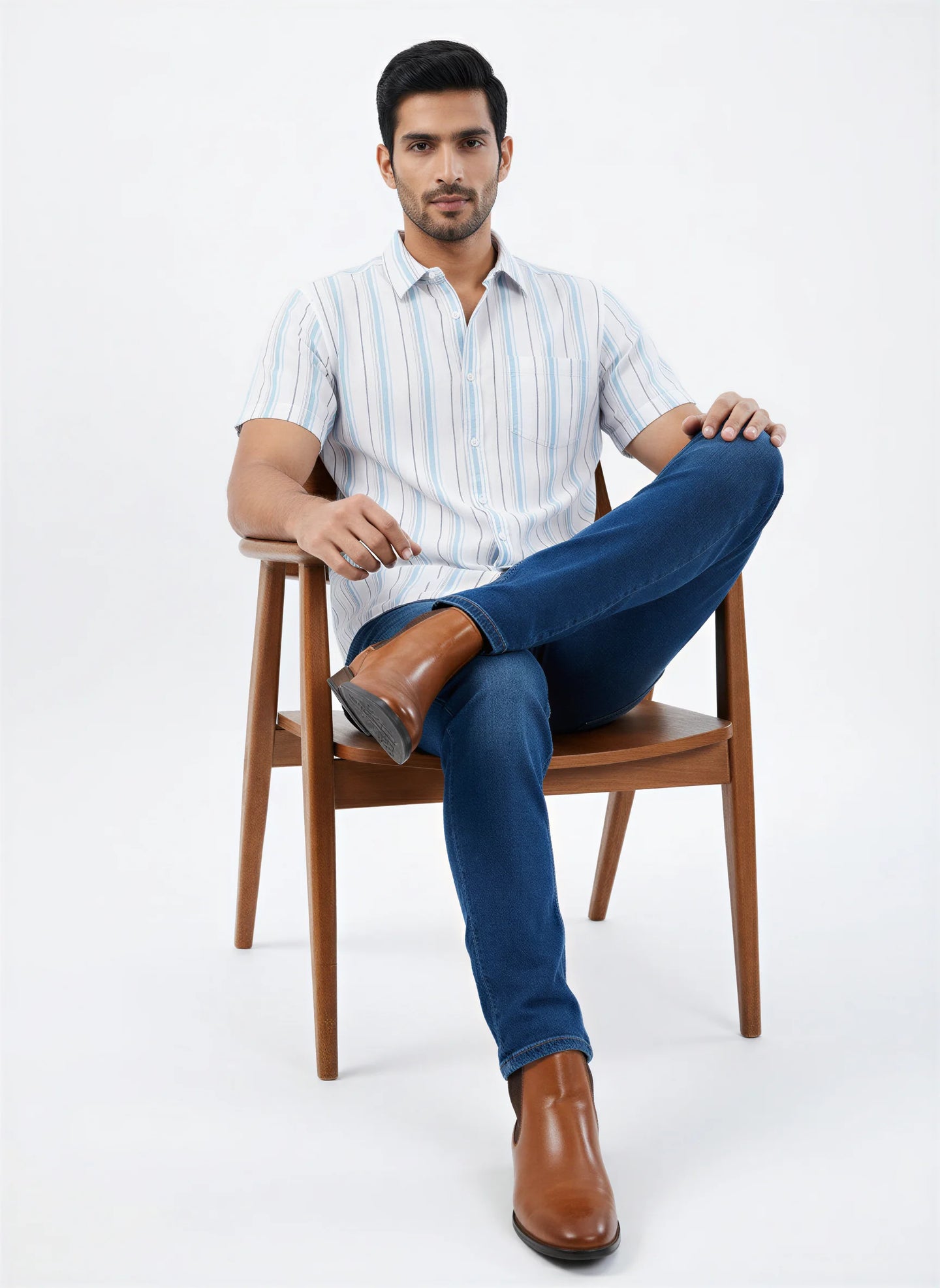 Men Shirt Stripe Blue Regular Fit