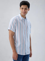 Men Shirt Stripe Blue Regular Fit