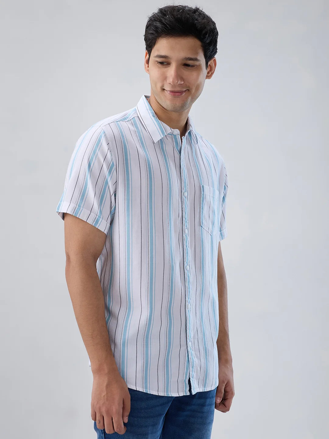 Men Shirt Stripe Blue Regular Fit