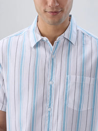 Men Shirt Stripe Blue Regular Fit