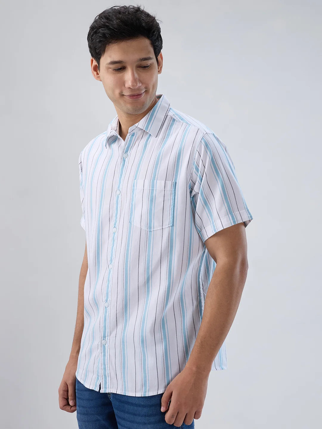 Men Shirt Stripe Blue Regular Fit