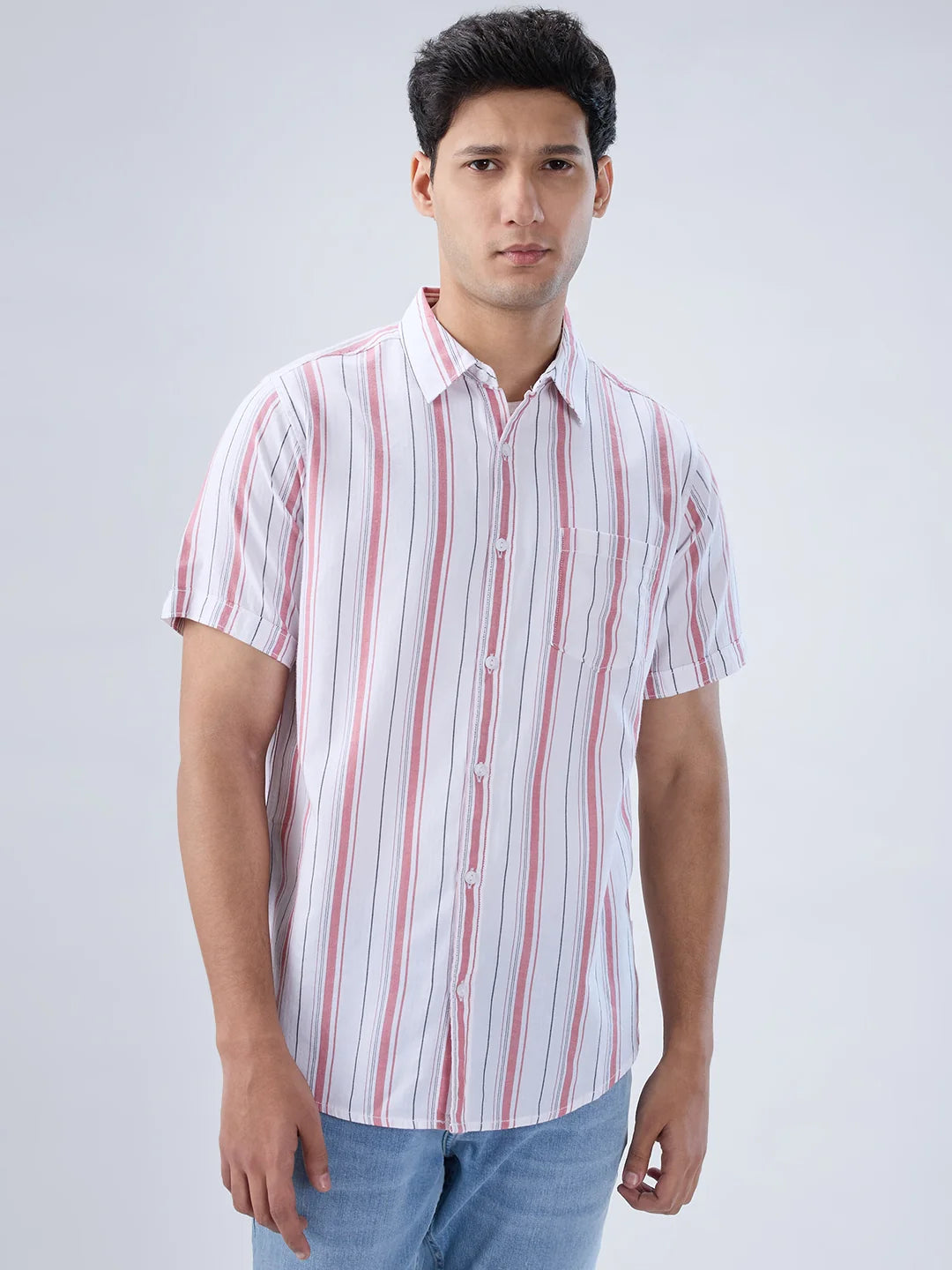 Men Shirt Stripe Red Regular Fit