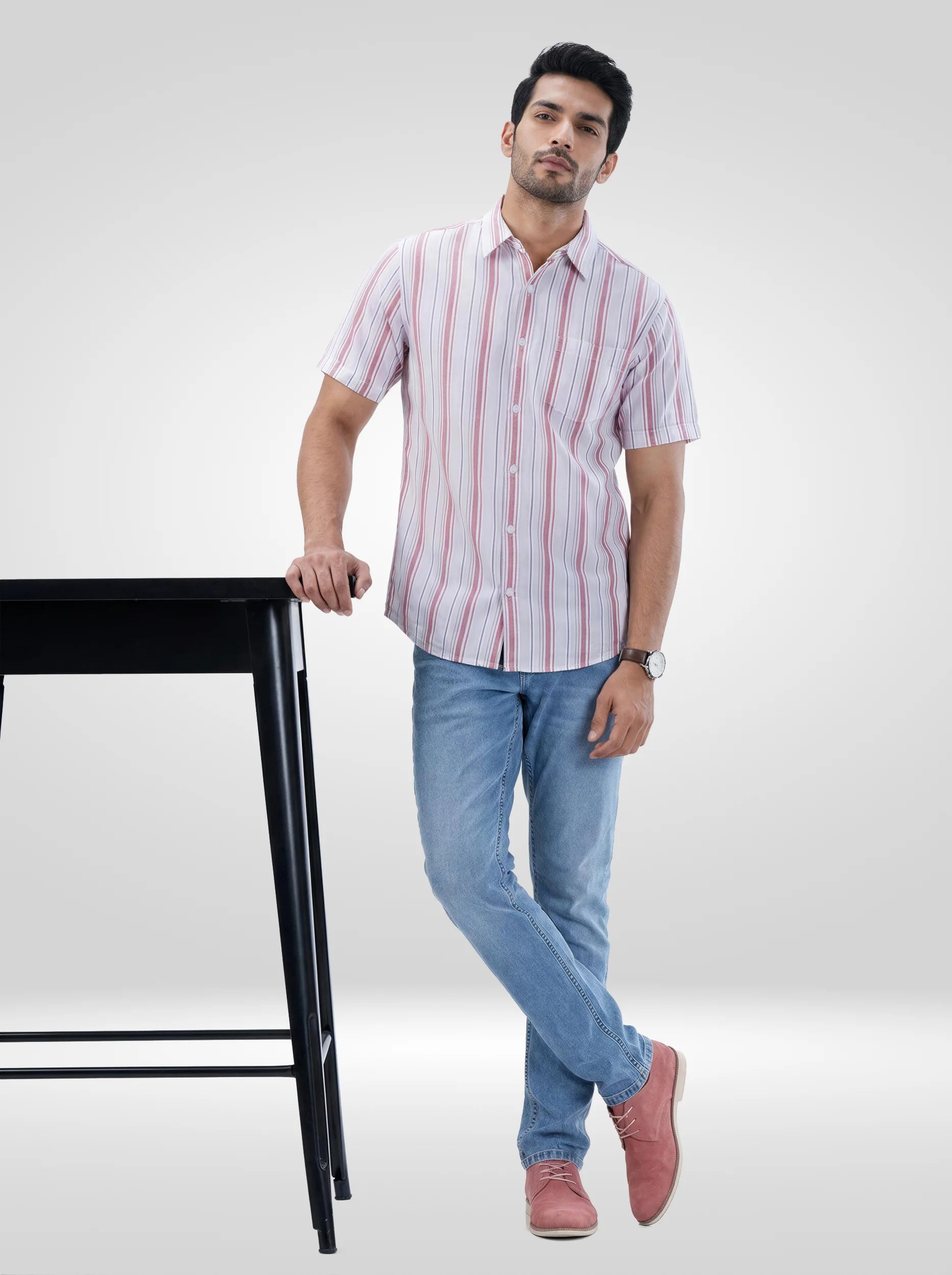 Men Red Stripe Regular Fit Shirts