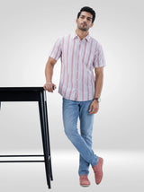 Men Shirt Stripe Red Regular Fit