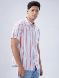 Men Shirt Stripe Red Regular Fit