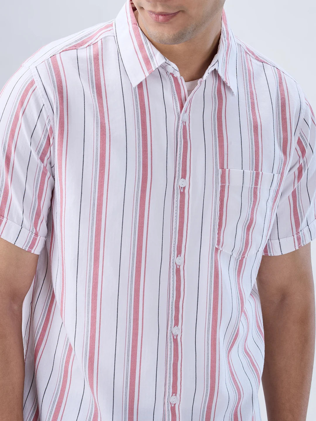 Men Shirt Stripe Red Regular Fit