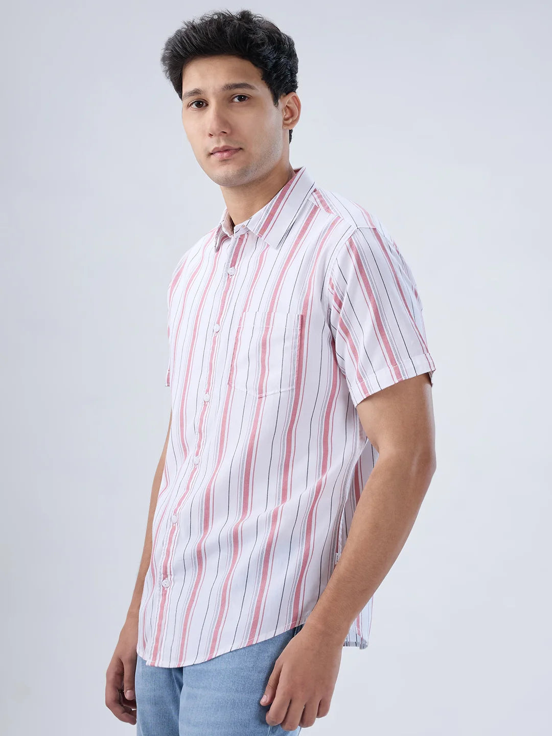Men Shirt Stripe Red Regular Fit