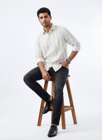 Men Shirt Stripe Green Regular Fit