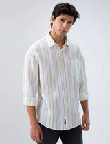 Men Shirt Stripe Green Regular Fit