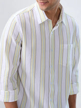 Men Shirt Stripe Green Regular Fit
