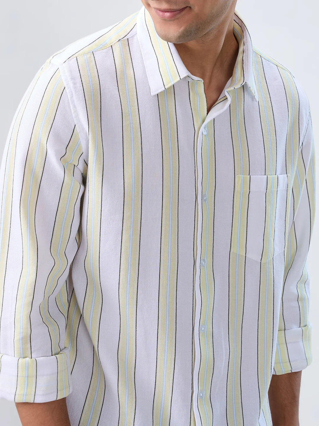 Men Shirt Stripe Green Regular Fit