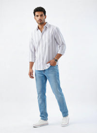 Men Shirt Stripe Grey Regular Fit