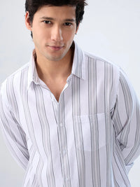 Men Shirt Stripe Grey Regular Fit