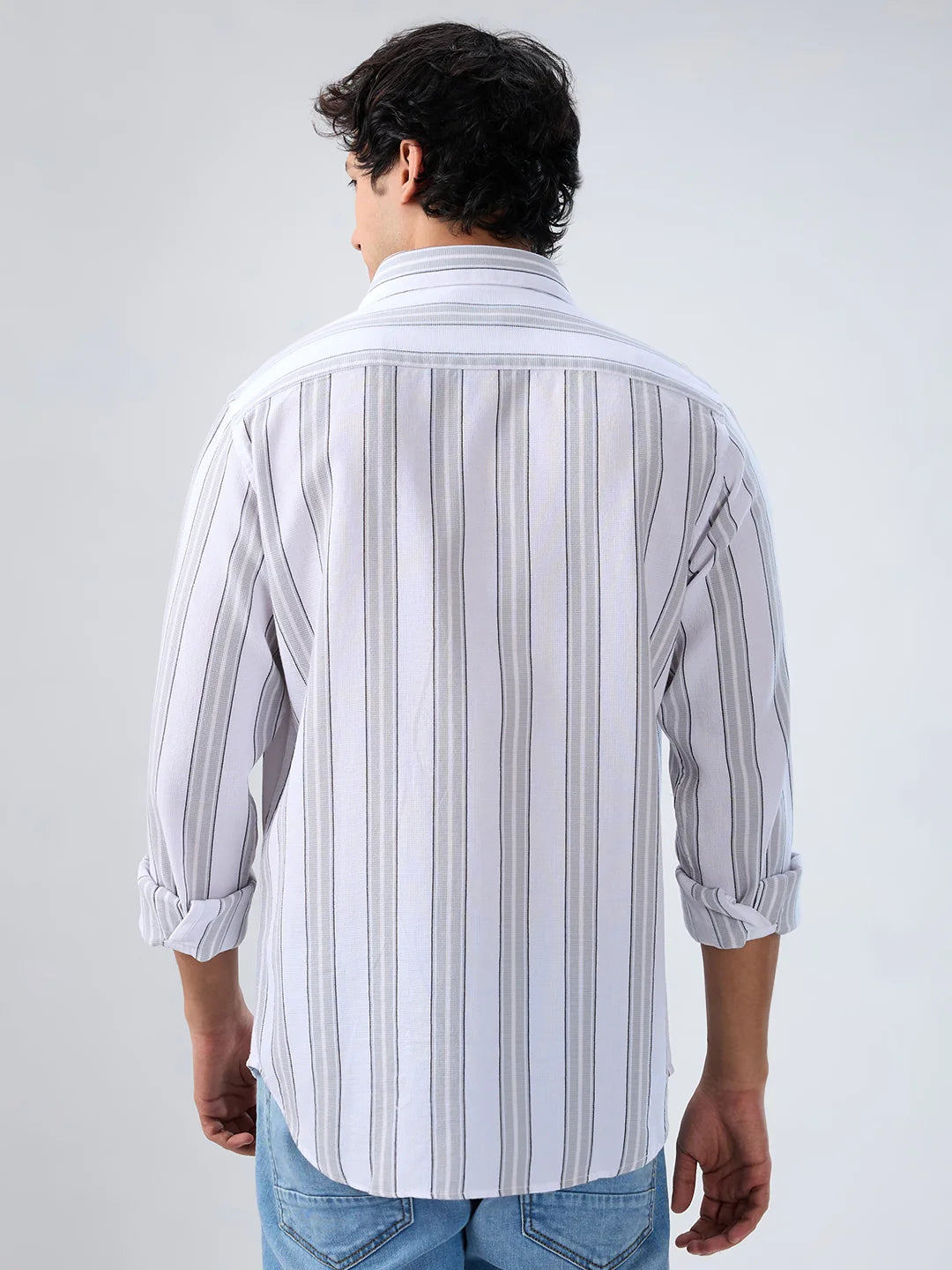 Men Shirt Stripe Grey Regular Fit