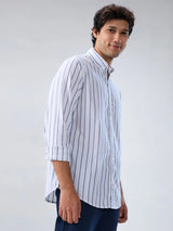 Men Shirt Stripe White Regular Fit