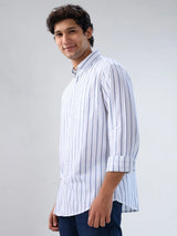 Men Shirt Stripe White Regular Fit