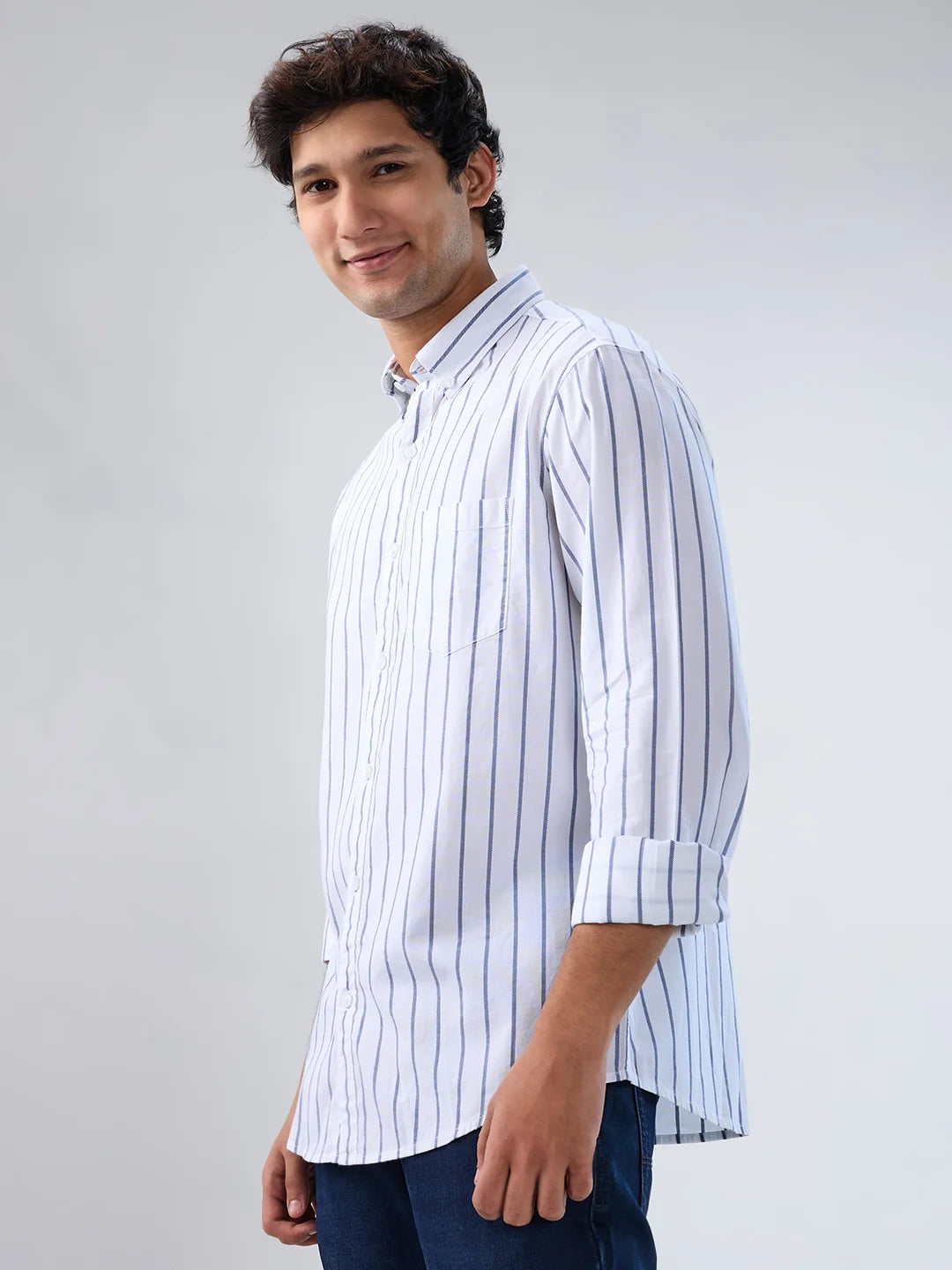 Men Shirt Stripe White Regular Fit