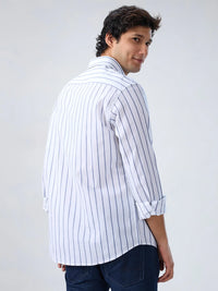 Men Shirt Stripe White Regular Fit