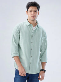 Men Shirt Stripe Green Regular Fit