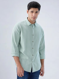 Men Shirt Stripe Green Regular Fit