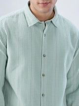 Men Shirt Stripe Green Regular Fit