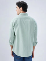 Men Shirt Stripe Green Regular Fit