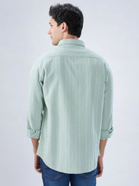 Men Shirt Stripe Green Regular Fit