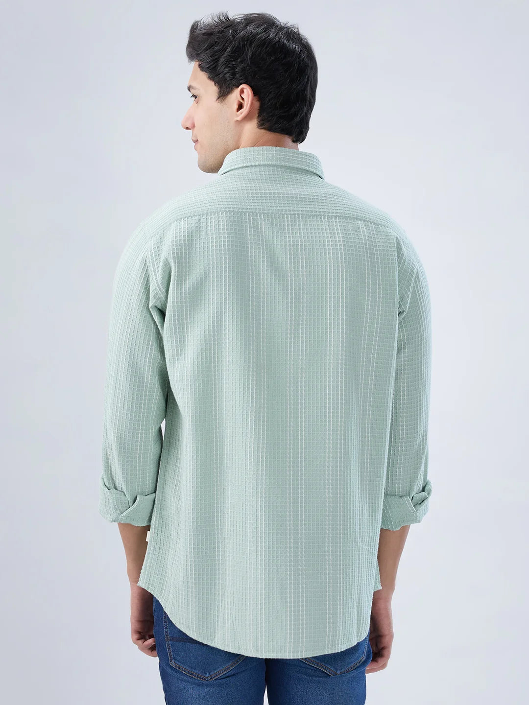Men Shirt Stripe Green Regular Fit