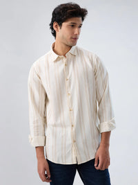 Men Shirt Stripe Off White Regular Fit
