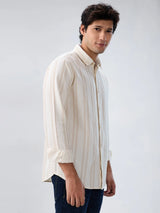 Men Shirt Stripe Off White Regular Fit