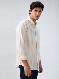 Men Shirt Stripe Off White Regular Fit