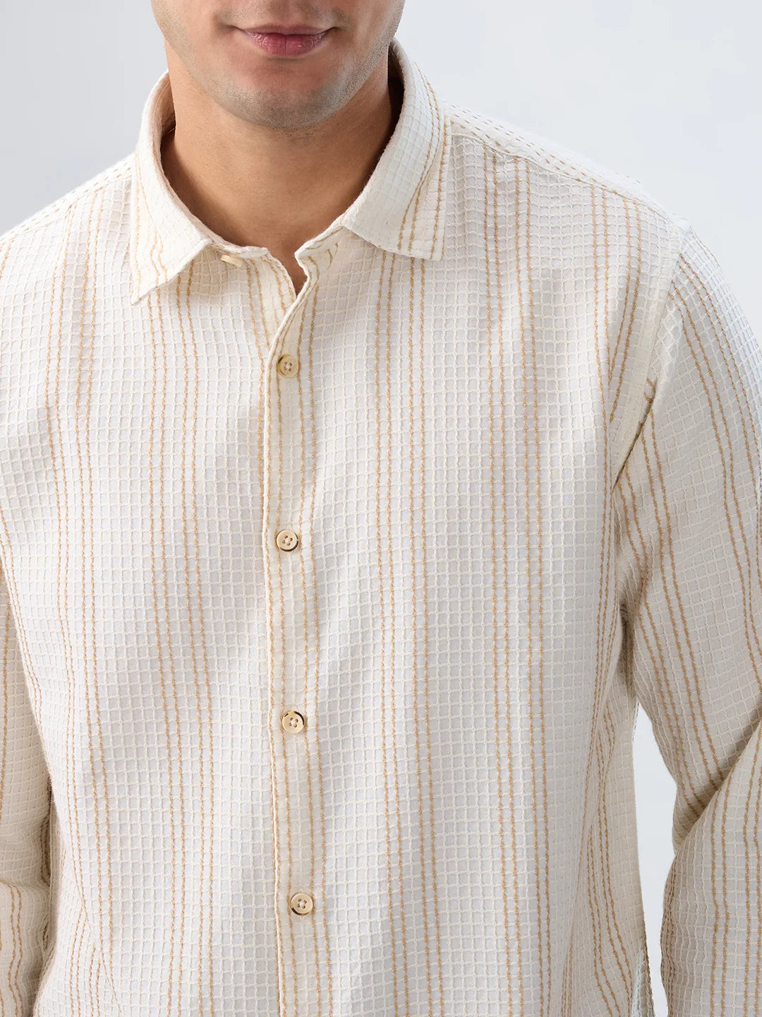 Men Shirt Stripe Off White Regular Fit