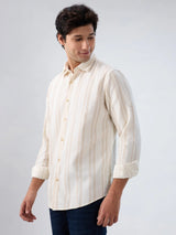 Men Shirt Stripe Off White Regular Fit