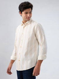 Men Shirt Stripe Off White Regular Fit