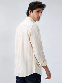 Men Shirt Stripe Off White Regular Fit