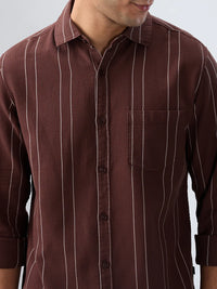 Men Shirt Stripe Brown Regular Fit