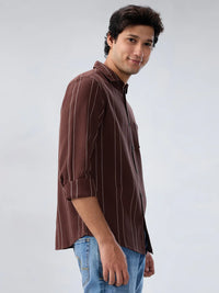 Men Shirt Stripe Brown Regular Fit