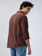 Men Shirt Stripe Brown Regular Fit