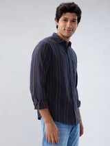 Men Shirt Stripe Grey Regular Fit