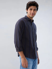 Men Shirt Stripe Grey Regular Fit