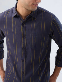 Men Shirt Stripe Grey Regular Fit