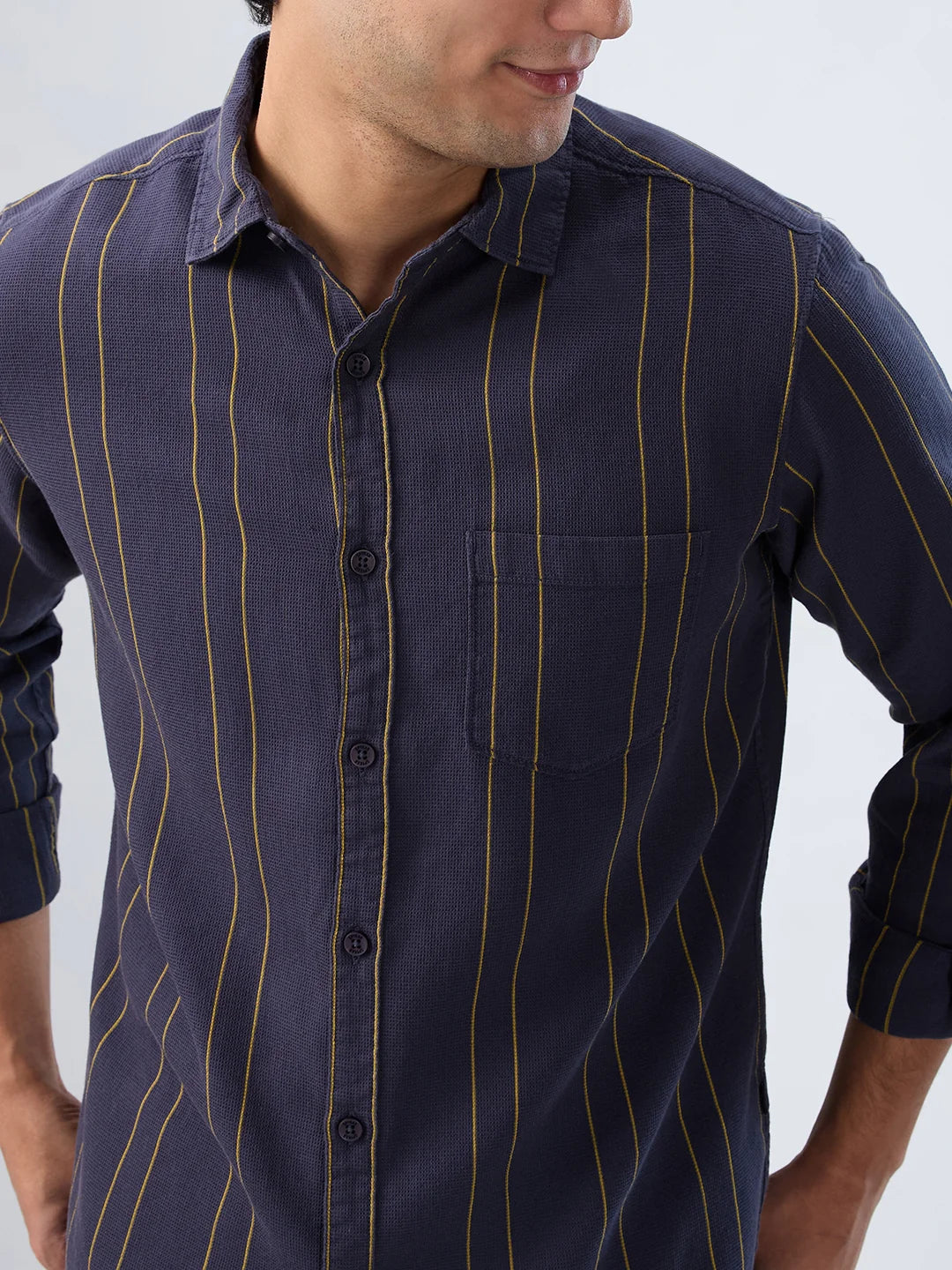Men Shirt Stripe Grey Regular Fit