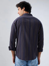 Men Shirt Stripe Grey Regular Fit