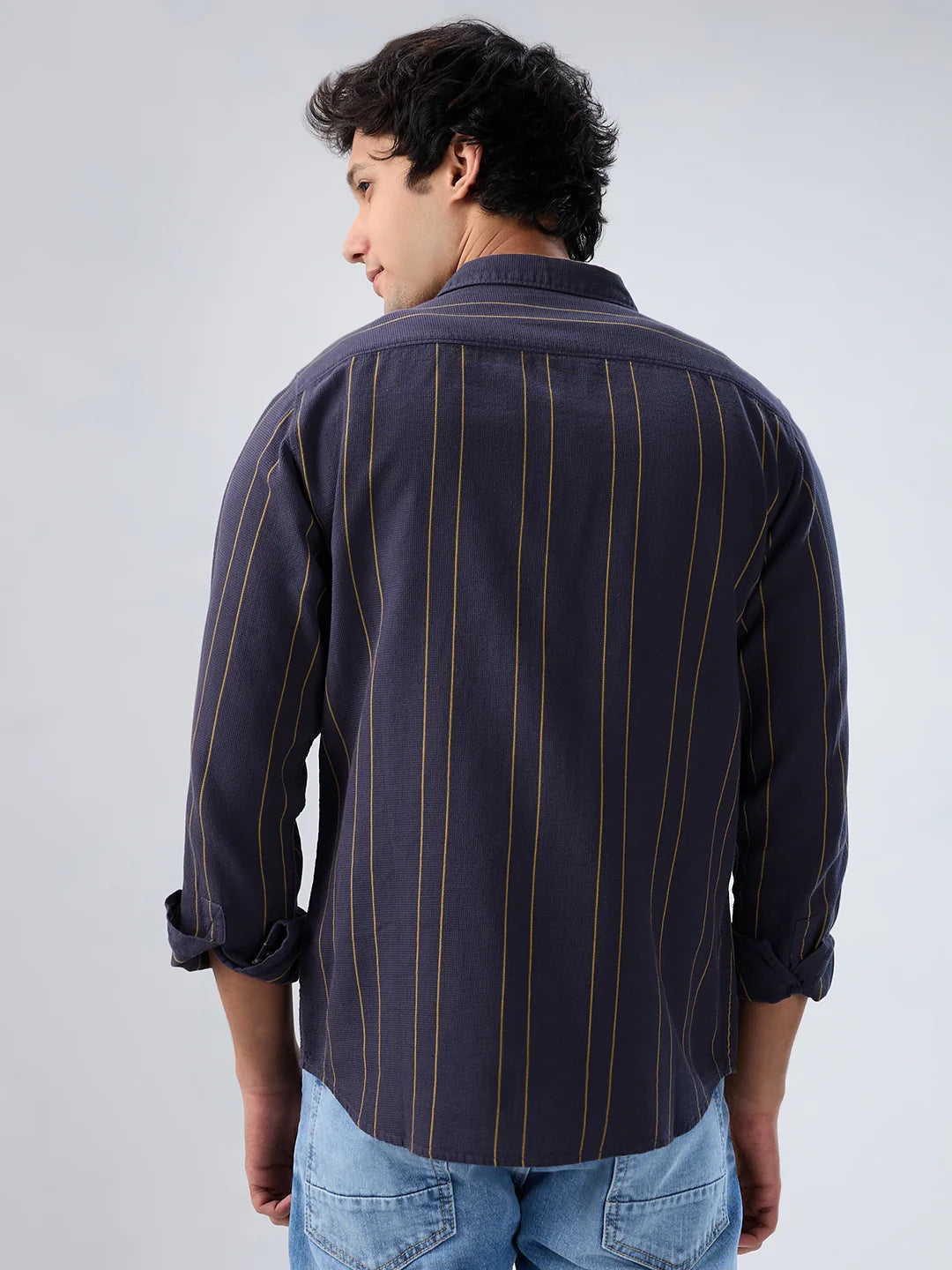 Men Shirt Stripe Grey Regular Fit