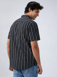 Men Shirt Stripe Black Regular Fit