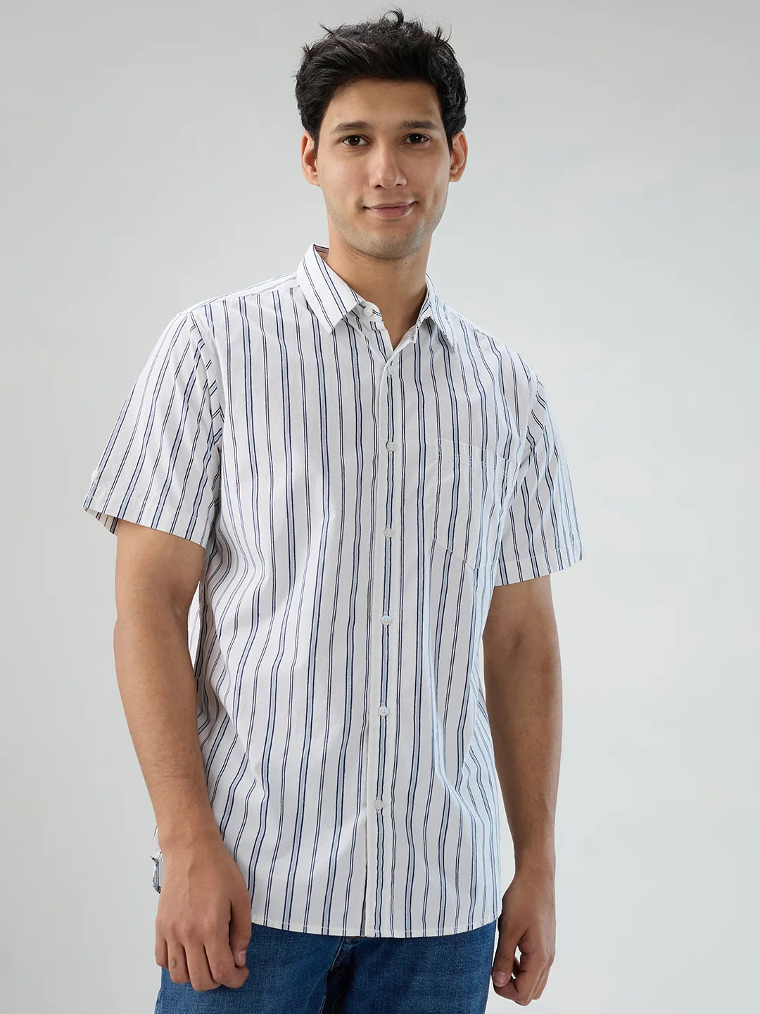 Men Shirt Stripe White Regular Fit